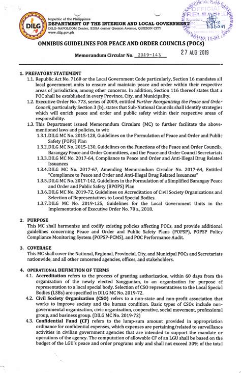 OMNIBUS GUIDELINES FOR PEACE AND ORDER COUNCIL .